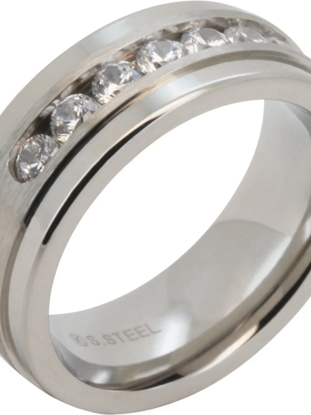 316L Stainless Steel 18k Yellow GP AAA CZ 8mm Half Eternity Band Ring